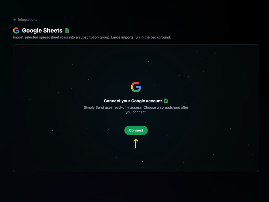 Google Sheets setup step 2: Connect your Google account